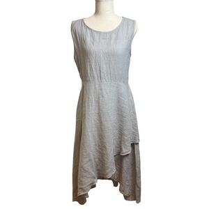 Vanessa Zani Linen Dress Womens S Blue Asymmetrical Lagenlook Euro Summer Boho